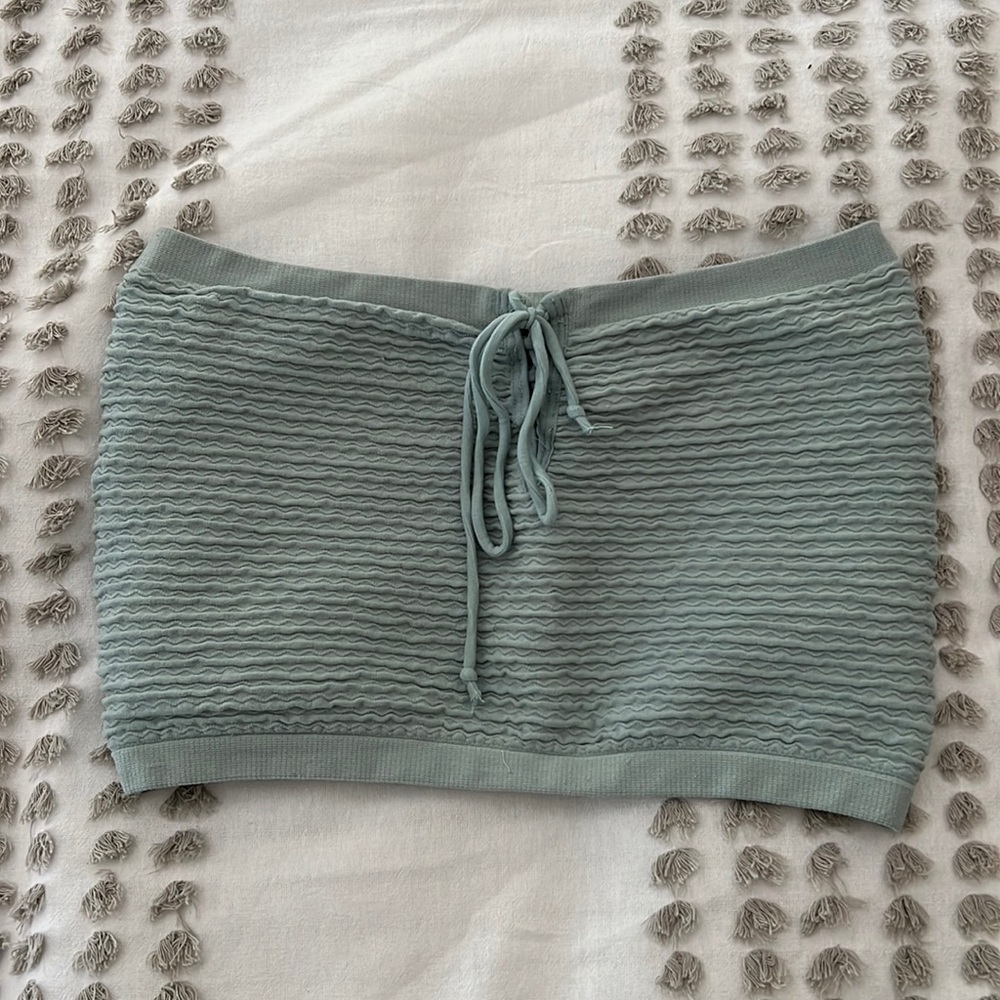 Out from Under Lace Out Textured Seamless Lace up Tube Top